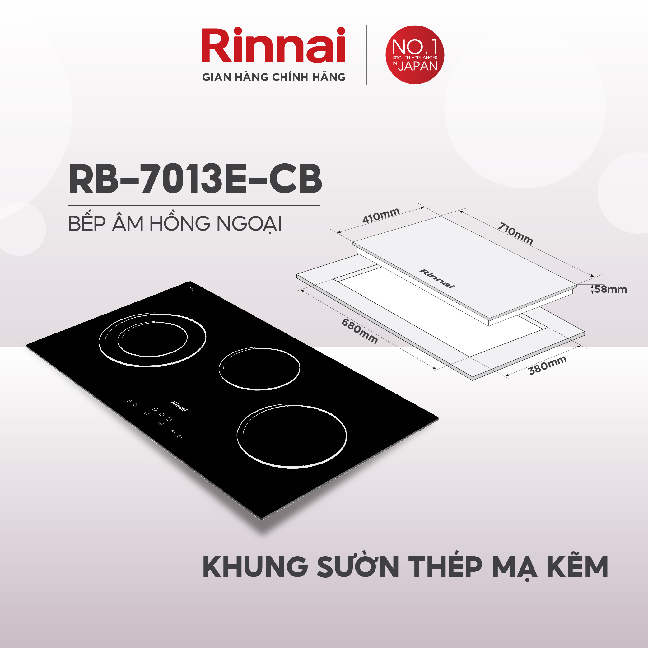 Bếp hồng ngoại Rinnai RB-7013E-CB mặt kính Schott 5200W - Hàng chính hãng.