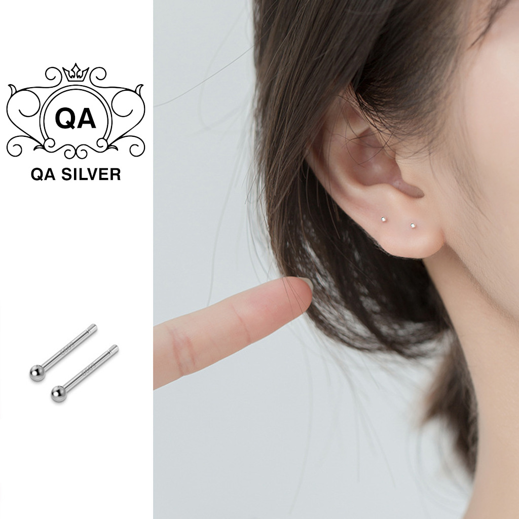 Bông tai bạc 925 giữ lỗ nam nữ hai đầu bi khuyên tròn S925 BASIC Silver Earrings QA SILVER EA190702