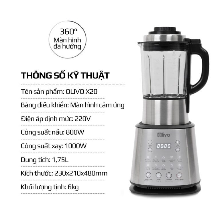 Máy Nấu Sữa Hạt OLIVO X20 Thương Hiệu Mỹ Dung Tích 1.75L Công Suất 800W, 12 Chương Trình Nấu - Hàng Chính Hãng