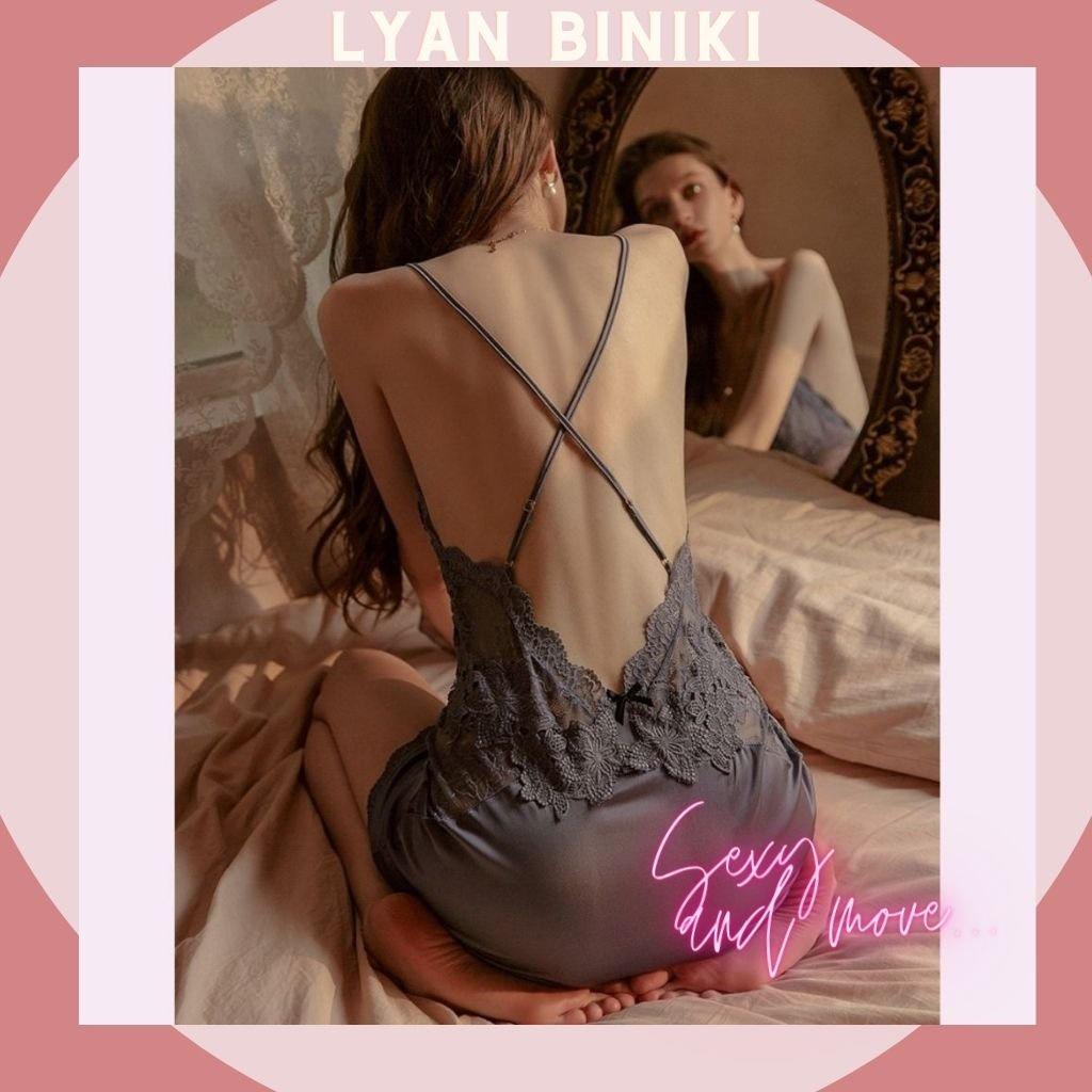 Váy ngủ đầm ngủ lụa Satin 2 dây phối ren rexy gợi cảm LYAN BIKINI L006