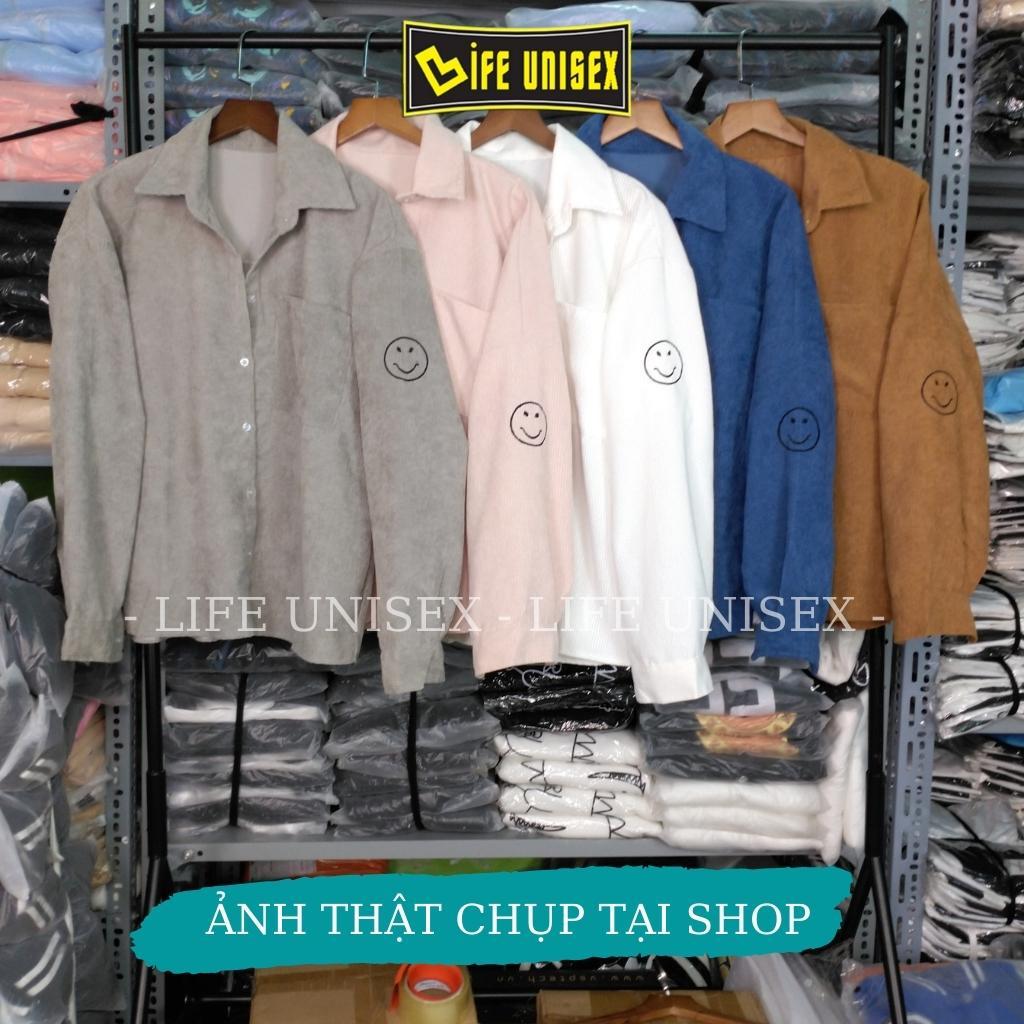 Áo Khoác Nhung THÊU MẶT CƯỜI Kiểu Sơ Mi Áo khoác nhung tăm chống nắng Phong Cách Unisex Unisex