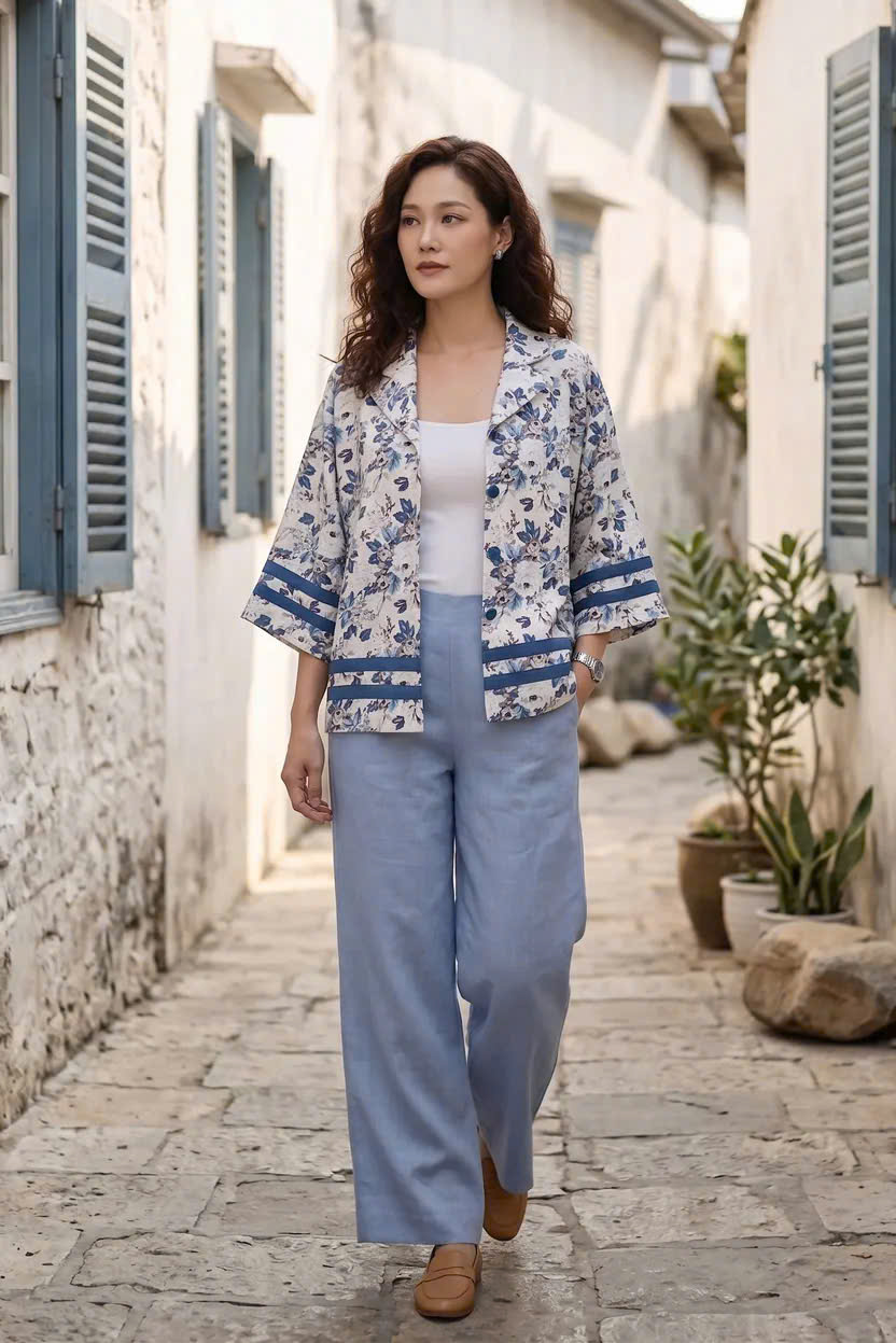 Áo Kiểu Vintage Cổ Ve Linen Hoa Mẫu Đơn Top252 Thời trang Hity
