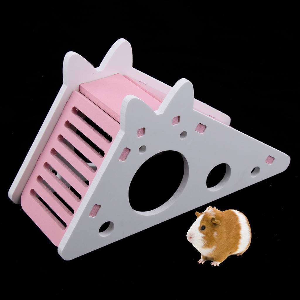 2 Pcs Hamster Chinchilla Gerbil Ladder Cage Villa,Wood Nest House,Pink&Blue