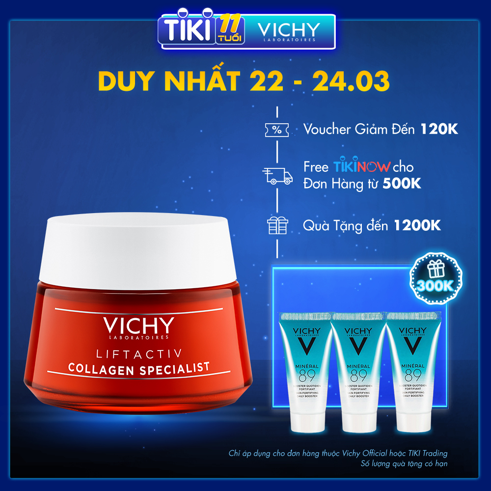 Bộ kem dưỡng Vichy Collagen Specialist &amp; dưỡng chất khoáng cô đặc Mineral 89 giúp da căng mượt và ngăn ngừa lão hóa