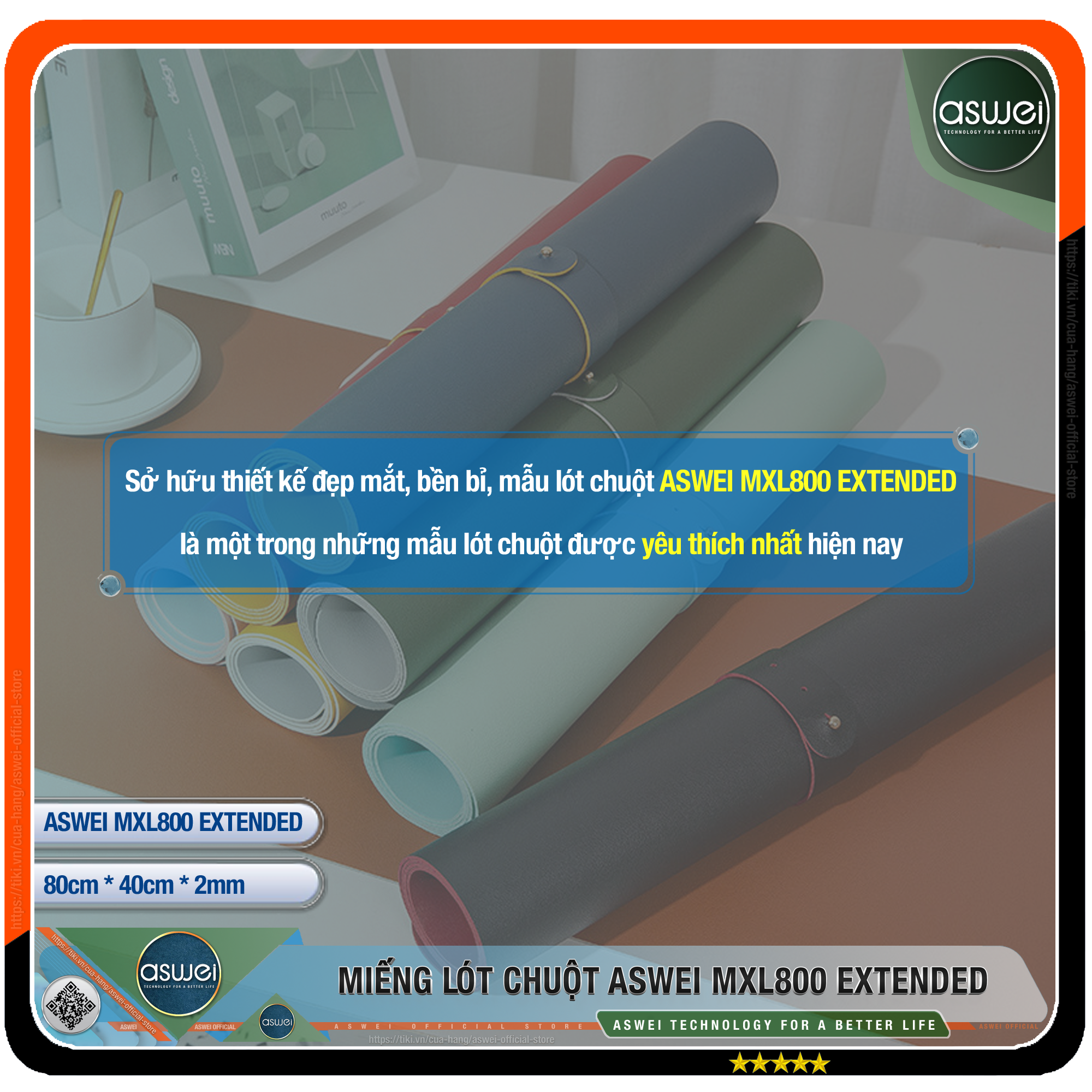 Lót Chuột ASWEI - Pad Chuột MXL800 Extended 80x40 - Miếng Lót Chuột Sử Dụng 2 Mặt Tiện Lợi - Chất Liệu Da Pu Cao Cấp - Tấm Lót Chuột Chống Nhăn, Không Thấm Nước - Hàng Chính Hãng