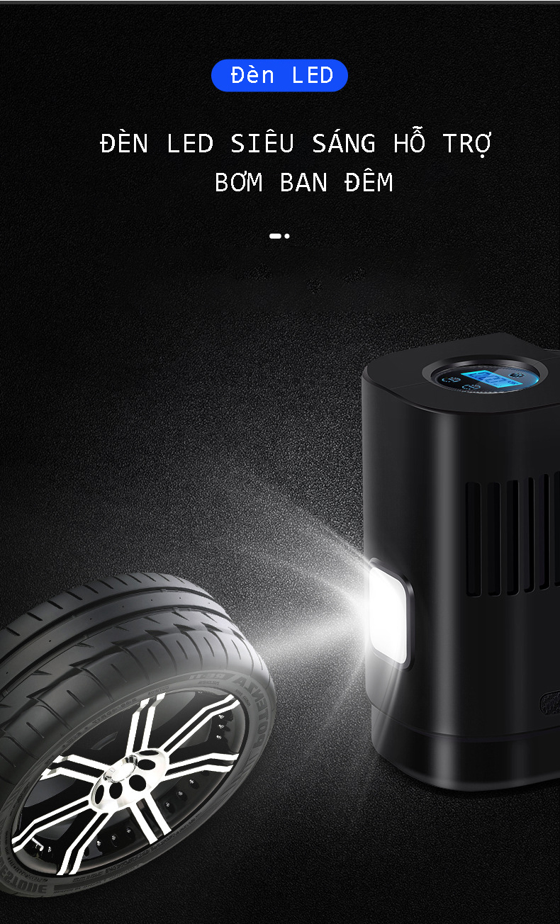 Bơm lốp KO DÂY Suitu, bơm ô tô, bơm xe máy, bơm xe đạp Suitu, pin sạc siêu khỏe 6000Mah,- SẠC USB tiện lợi