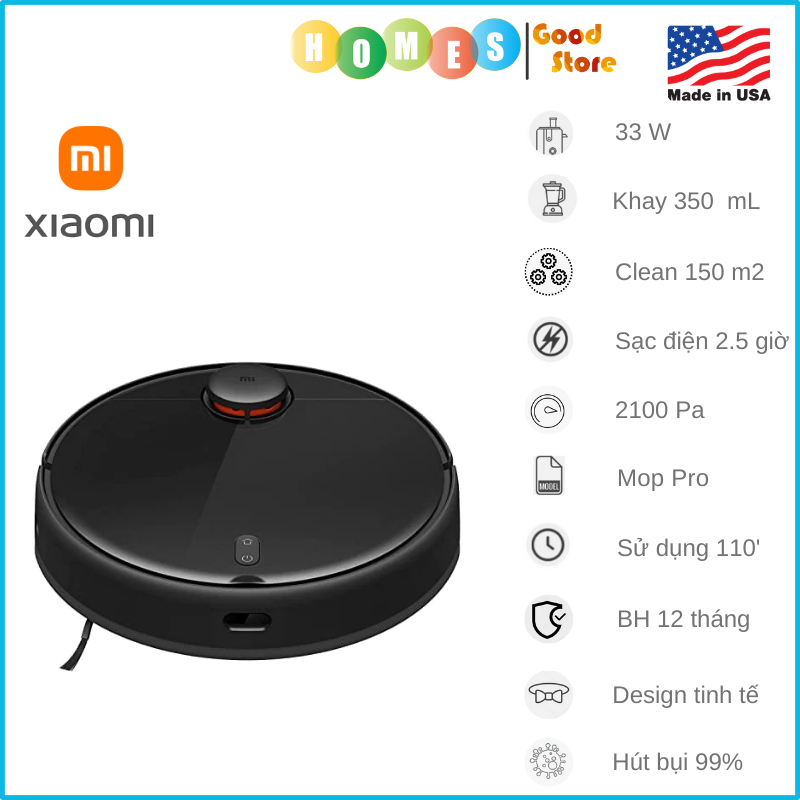 Robot Hút Bụi Lau Nhà XIAOMI Vacuum Mop Pro - Màu Ngẫu Nhiên Diện Tích Hoạt Động 150 m2 Lực Hút 3000 Pa Với Công Suất 40W - Hàng Chính Hãng