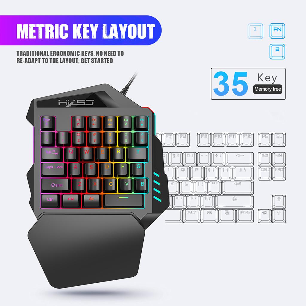 One-Hand Wired Gaming 35 Keys Left Hand Keyboard & Mouse Keypad With Adapter