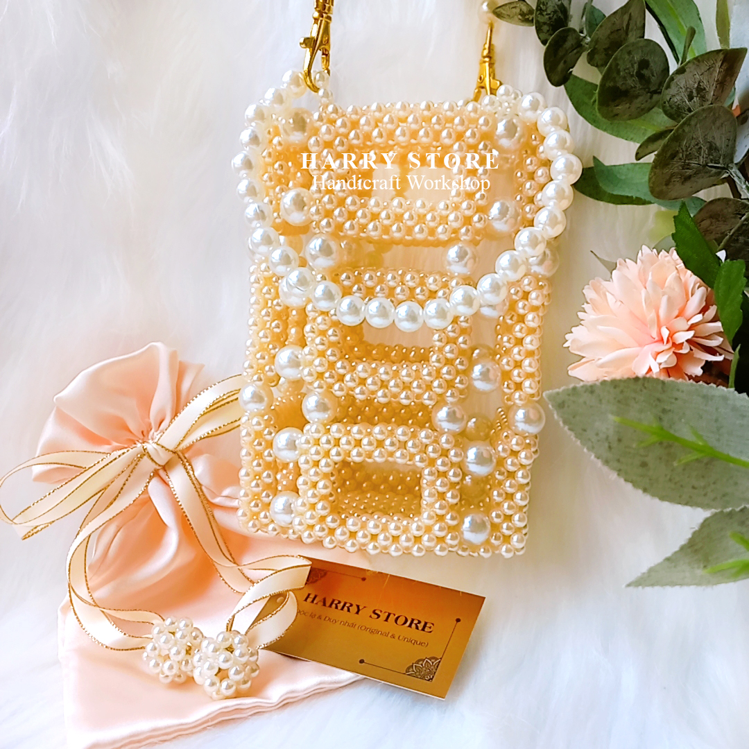 Túi xách handmade đan hạt cườm HRRF-K, túi đựng vừa các dòng điện thoại trẻ trung phối đầm, váy, công sở