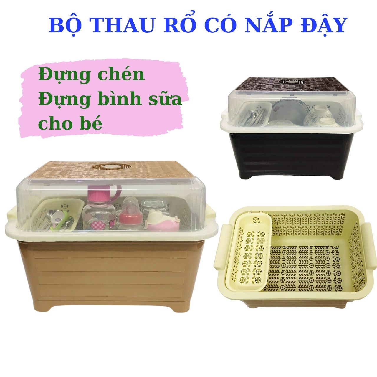 Thau Rổ Úp Chén Bát Dĩa Có Nắp  Đựng Chén Chống côn trùng, bụi bẩn