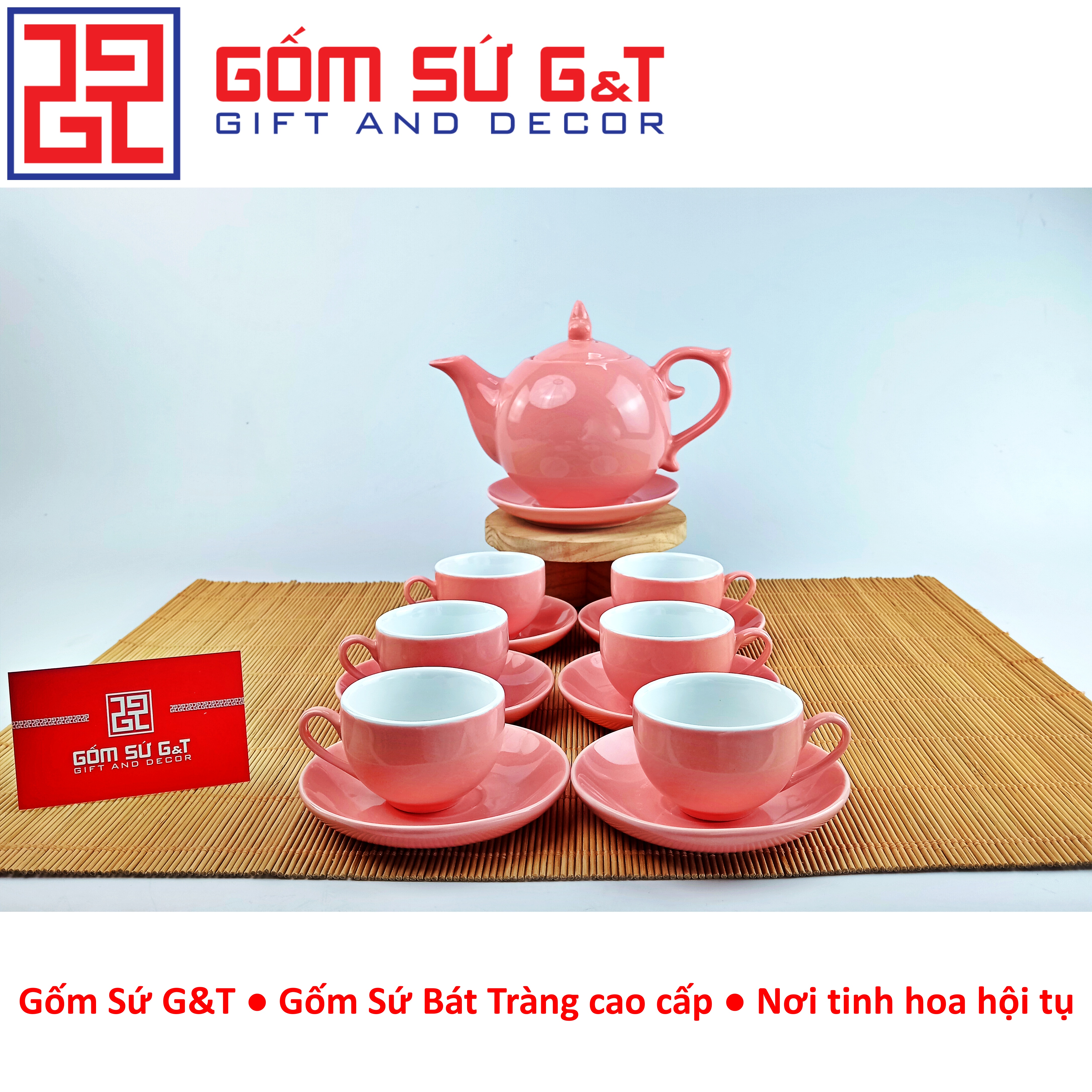 Bộ trà chóp lửa màu hồng Gốm Sứ G&amp;T