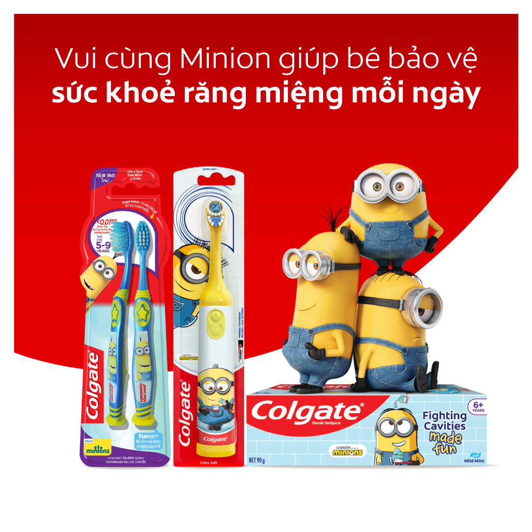 [ 1 Thùng ] 6 Bàn chải đánh răng điện Colgate Minions dành cho trẻ em - MÀU VÀNG