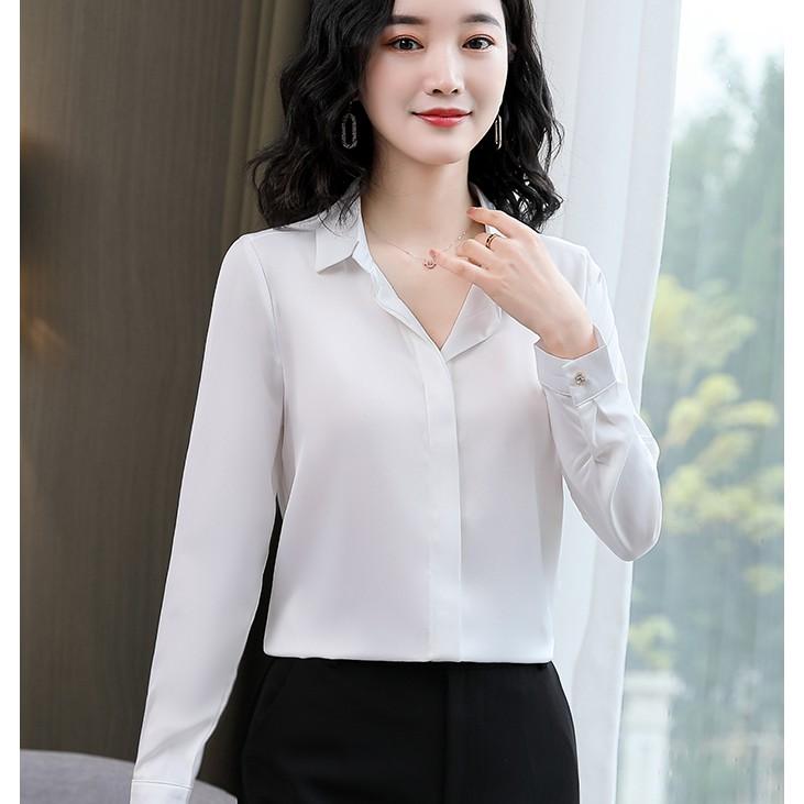 Áo sơ mi nữ tay dài vải lụa ngọc trai sơ mi nữ vải mềm mịn không nhăn TA121