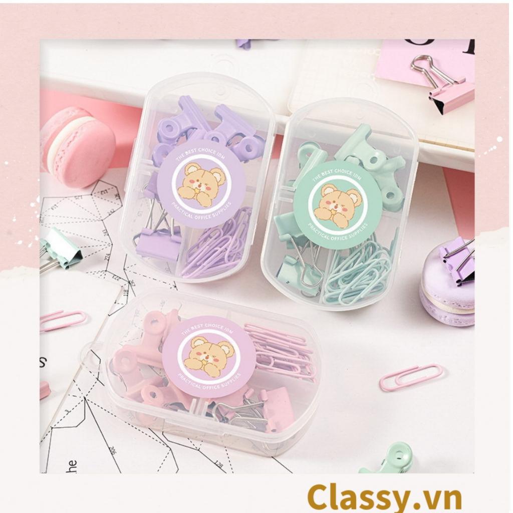 Hộp Ghim giấyClassy , kẹp giấy hộp ba ngăn 3 kích thước nhỏ, vừa, lớn tông màu pastel văn phòng phẩm tiện lợi PK1423