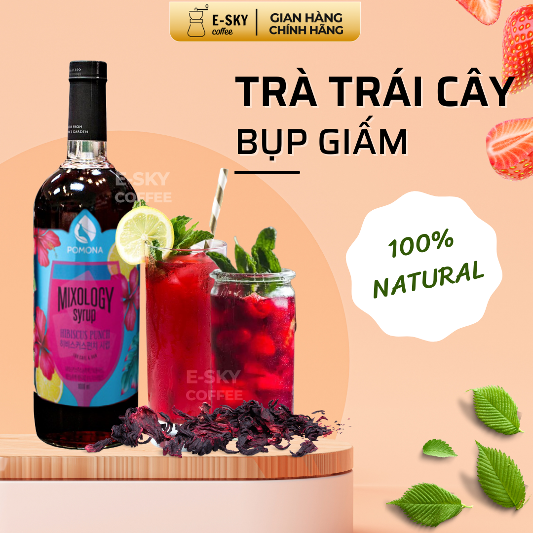 Siro Bụp Giấm Pomona Hibiscus Syrup Nguyên Liệu Pha Chế Hàn Quốc Chai Thủy Tinh 1 Lít