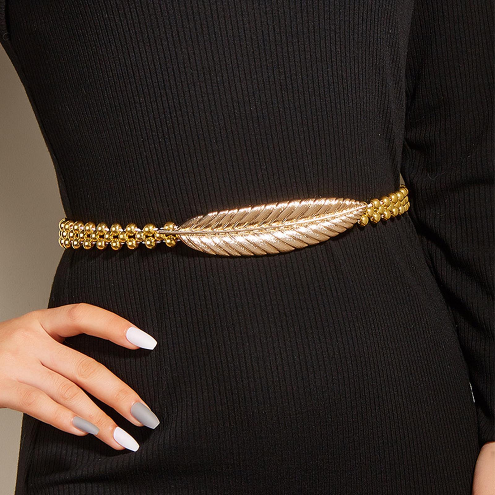 Women's Skinny Belt Metal Chain Waist Belt Elastic Wedding Bridal Belt Waist Band