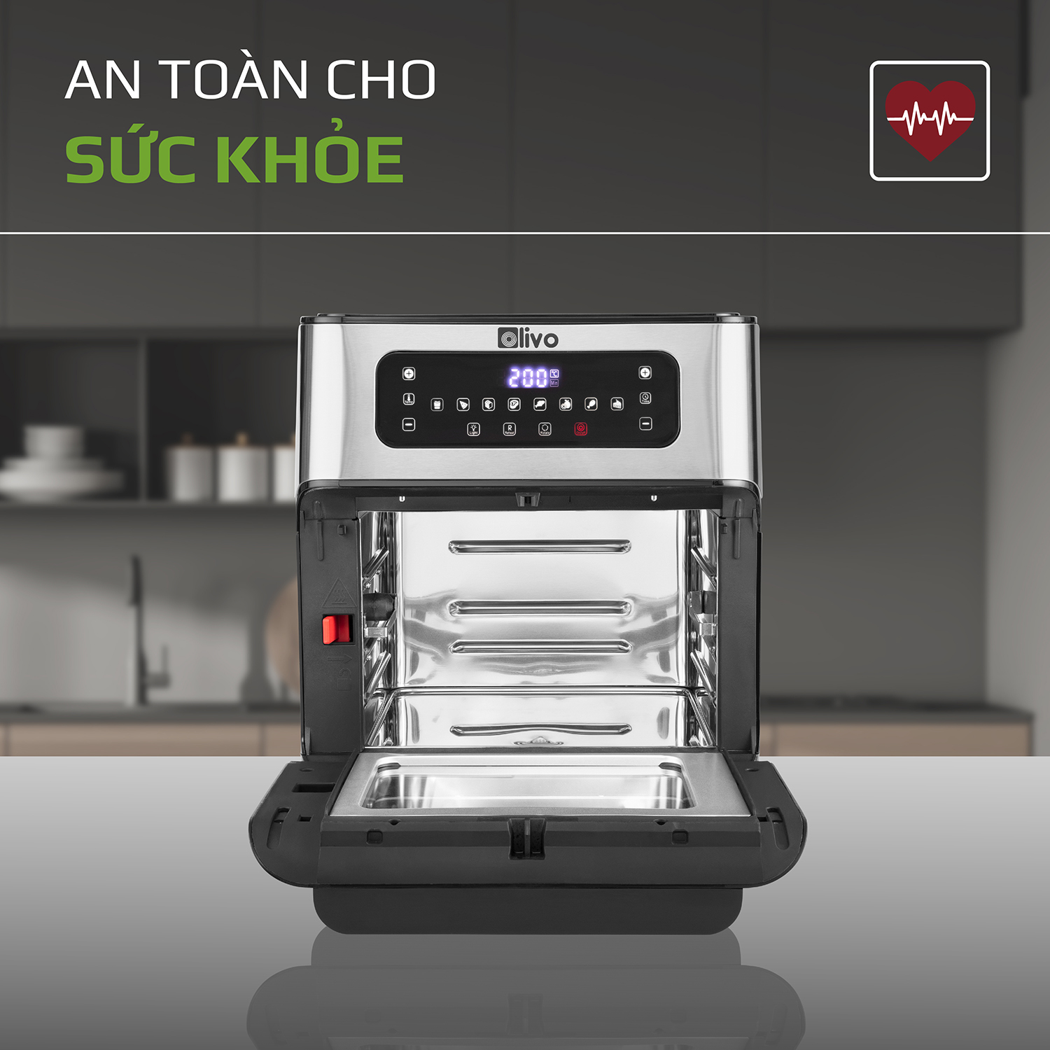 Nồi Chiên Không Dầu OLIVO AF 12 Dung Tích 12L - Công Suất 1800W