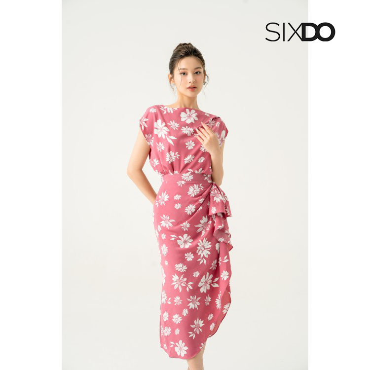 Áo hoa dệt thoi cổ thuyền tay hến 2 màu thời trang SIXDO