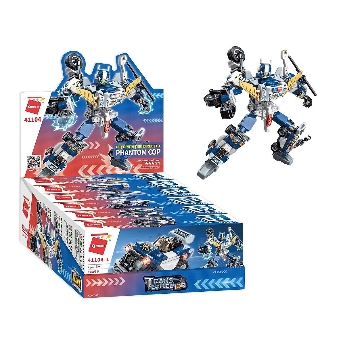 Hộp 6 bộ đồ chơi lắp ráp Robot biến hình - Phương tiện cảnh sát Qman 41104