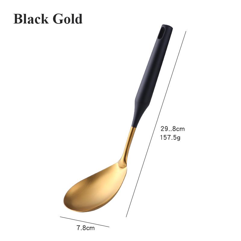 1 Máy Tính Màu Đen Vàng Dụng Cụ Nấu Ăn Tay Cầm Dài Vật Dụng Nhà Bếp Kim Loại Đế Có Rãnh Turner GÀU MÚC Thép Không Gỉ Phụ Kiện Nhà Bếp Tiện Dụng