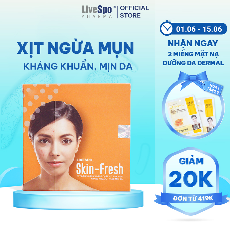 Xịt mụn LiveSpo Skinfresh giúp kháng khuẩn làm sạch mụn bằng khoáng chất lợi khuẩn cho da mặt