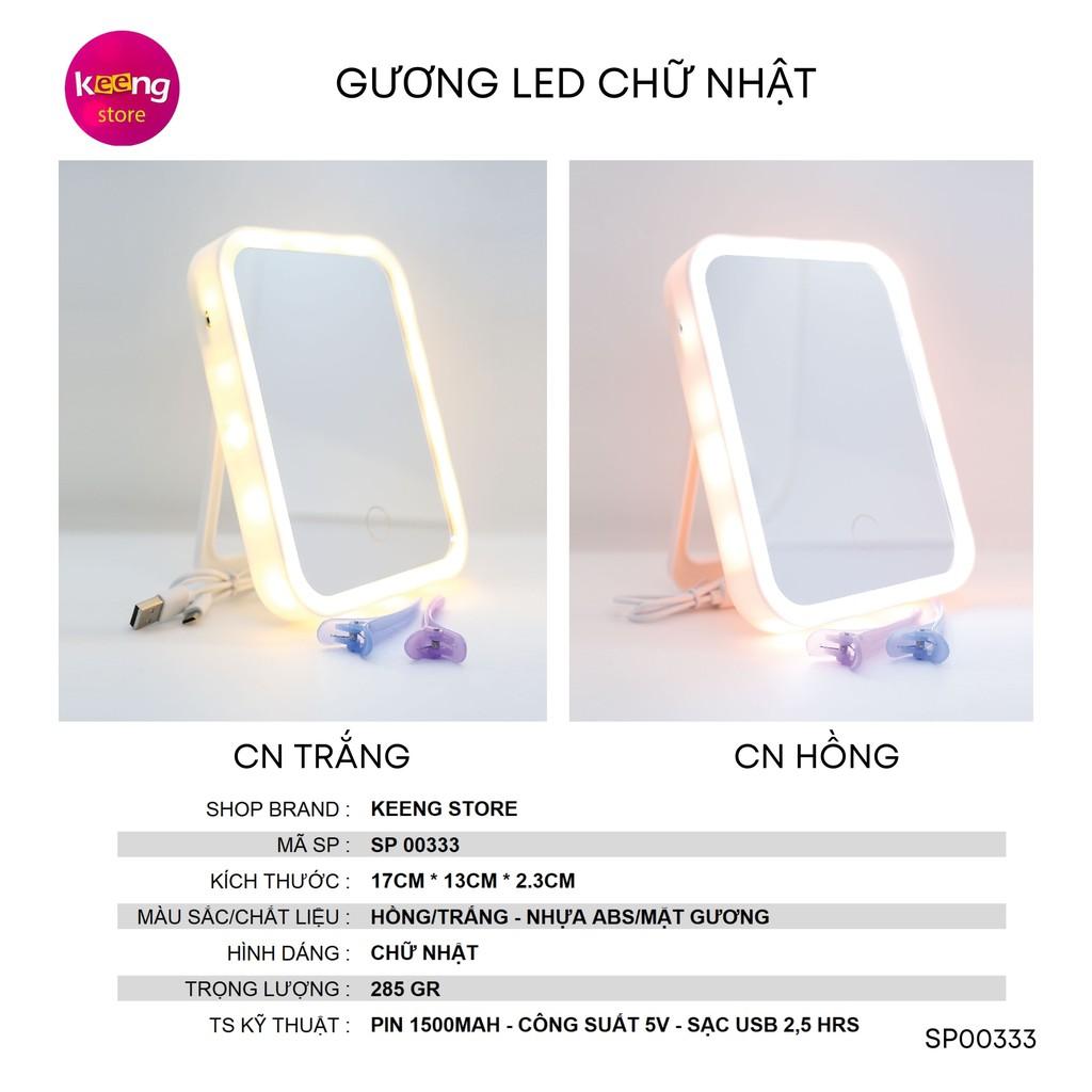 Gương Led Cảm Ứng Để Bàn Trang Điểm PINK CAT , Gương Để Bàn Chữ Nhật 3 Chế Độ Sáng