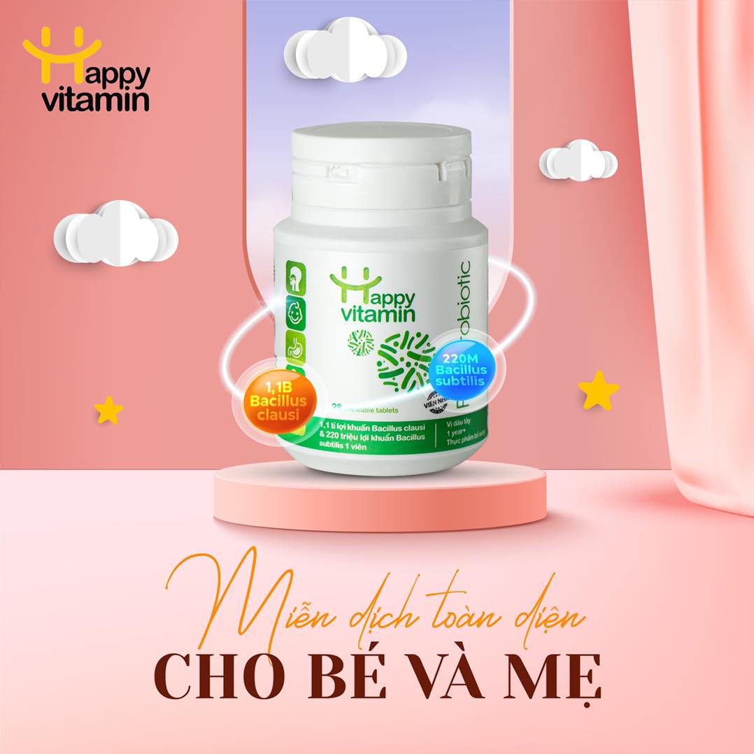 Kẹo Lợi Khuẩn Happy Vitamin Pre&amp;Probiotic Dành Cho Trẻ Và Mẹ Bầu - Lọ 28 Viên