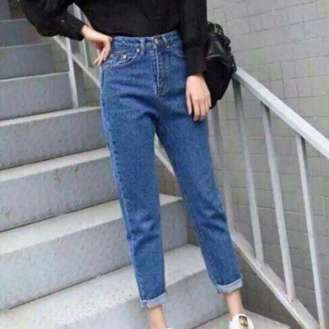 Quần Baggy jean nữ màu xanh đậm trơn truyền thống đẹp y hình đủ size 40kg đến 82kg
