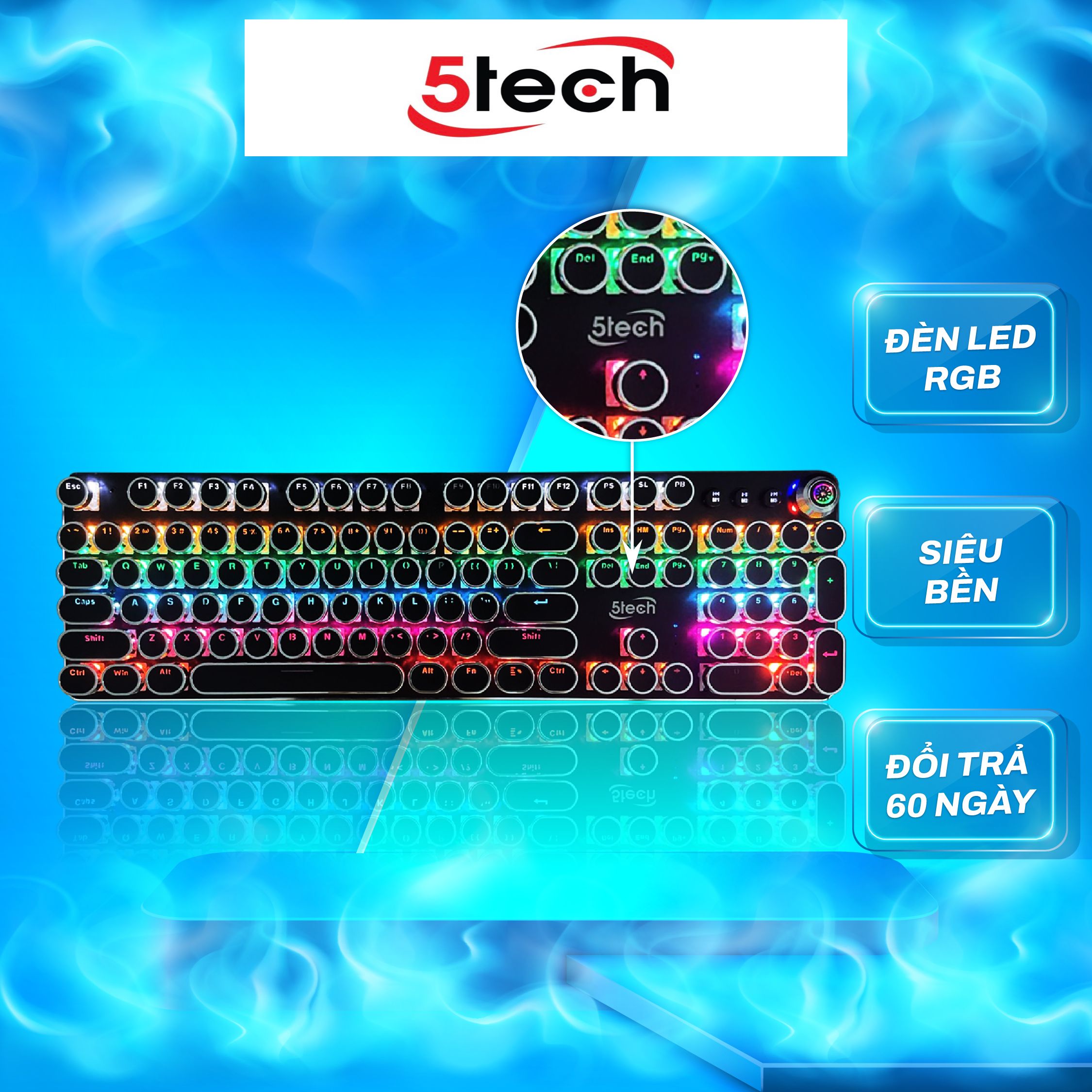 Bàn phím cơ 5TECH hàng chính hãng, phím cơ gaming mạ điện 30 chế độ LED RGB chơi game gõ siêu đã dùng cho máy tính, laptop,...