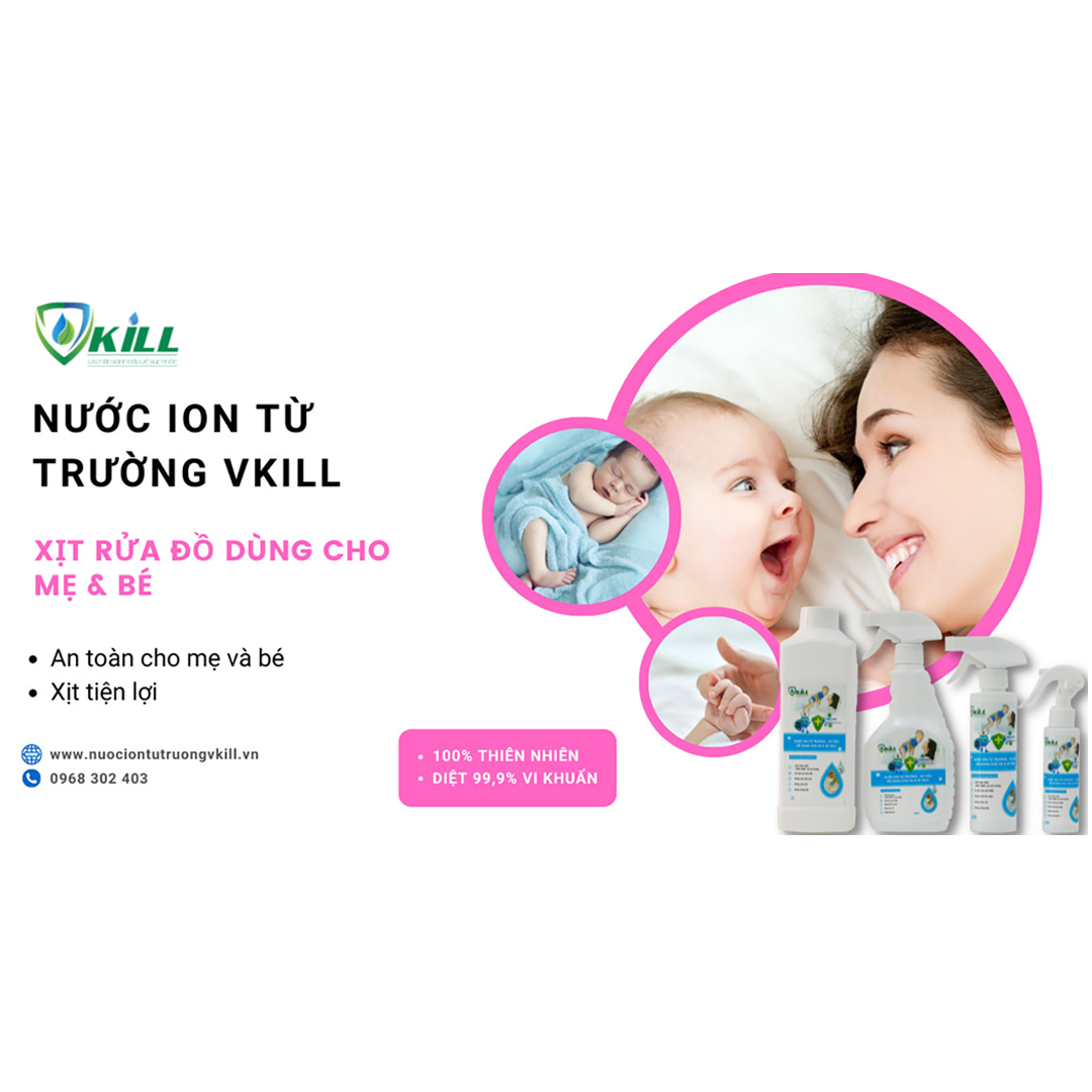 Nước rửa bình sữa đồ dùng cho mẹ và bé Vkill 100ml an toàn hơn với ion từ trường