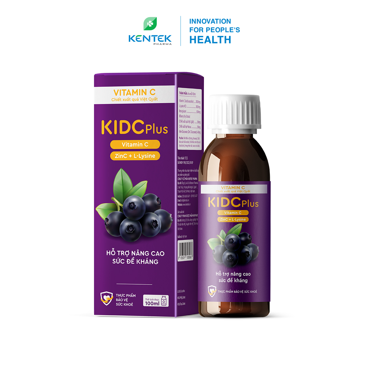 Siro bổ sung vitamin C &amp; kẽm tăng đề kháng dành cho trẻ em KIDCPlus | Kentek Pharma | Chai 100ml