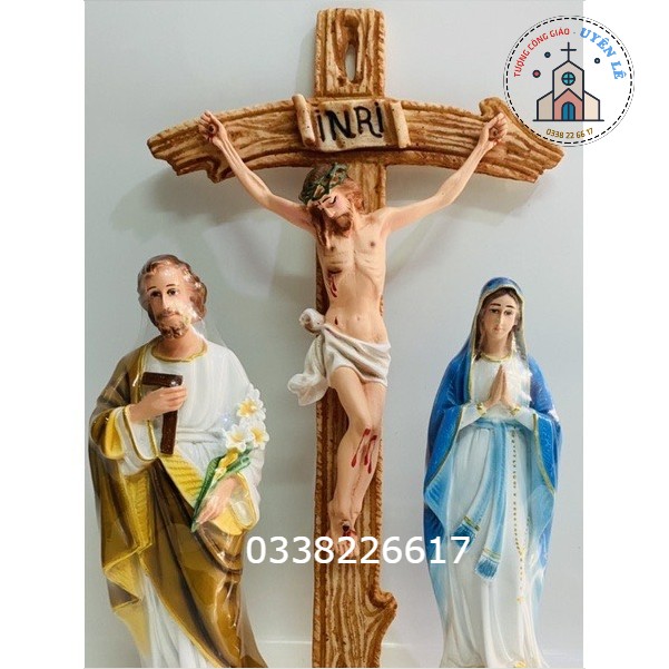 Tượng công giáo - Bộ Tượng Chúa Chịu Nạn +  Mẹ Maria + Thánh Giuse 30cm