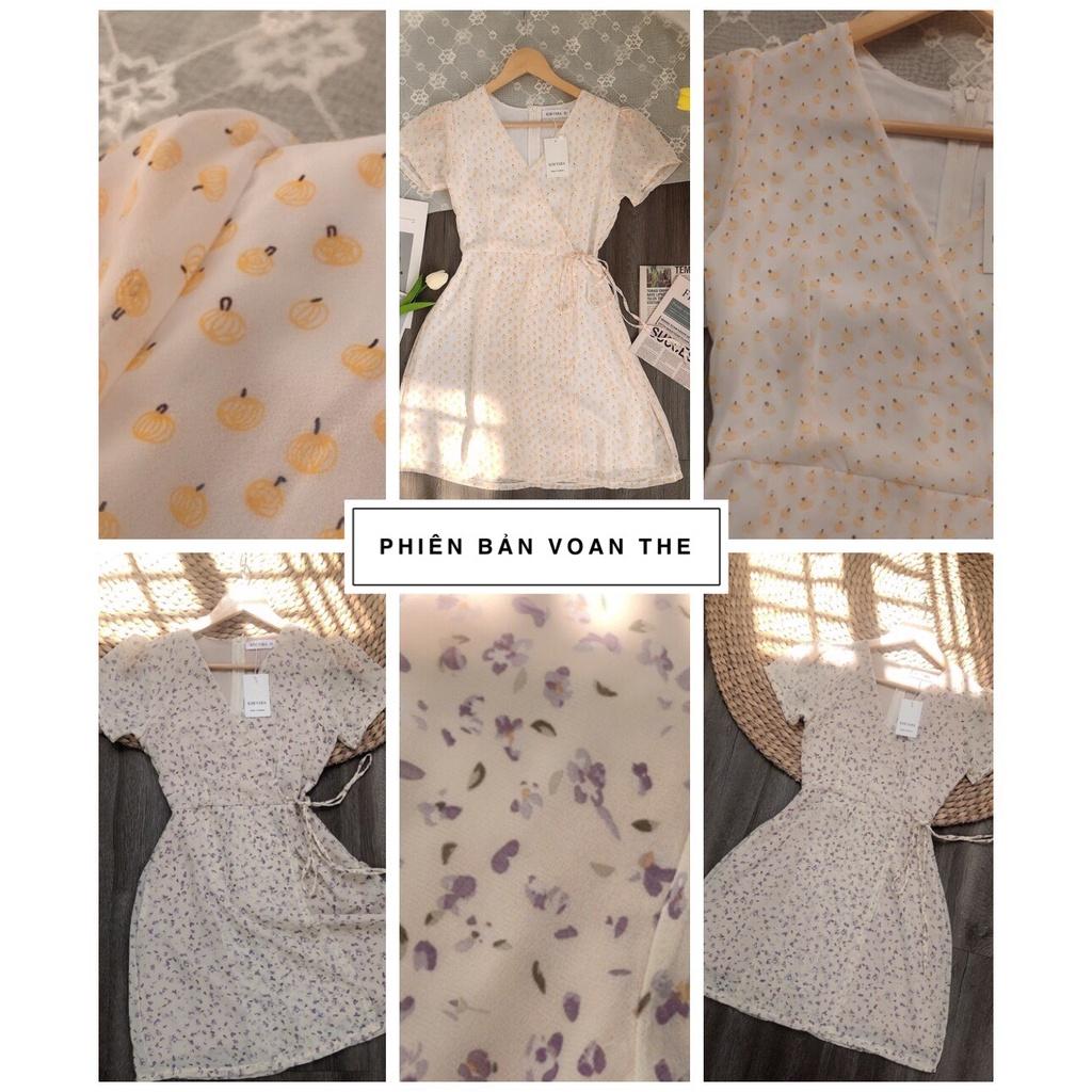 Đầm nữ hoa nhí cổ V đắp chéo tà cột eo mini ngắn trên gối - NA9