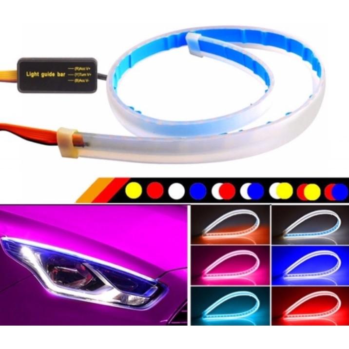 Cặp dây đèn led mí xe hơi kết hợp xi nh  siêu mỏng 4mm-Màu Trắng -Vàng, Bộ 2 Dây Đèn Mí Ô Tô