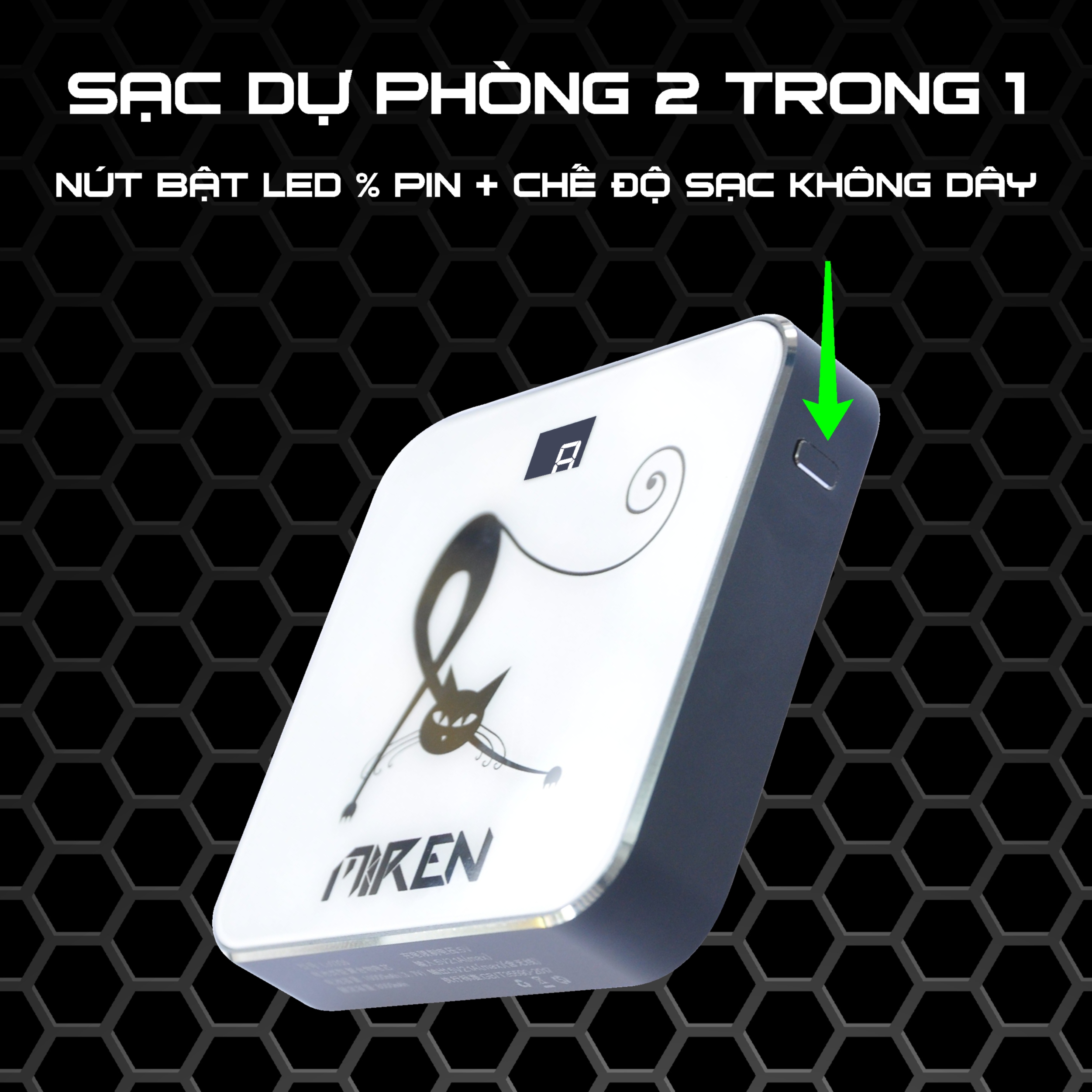 Pin Sạc Dự Phòng Tích Hợp Không Dây Miren 2 in 1 - Wireless Power Bank 10,000mAh /3.7V Li-Polymer - Hàng Chính Hãng