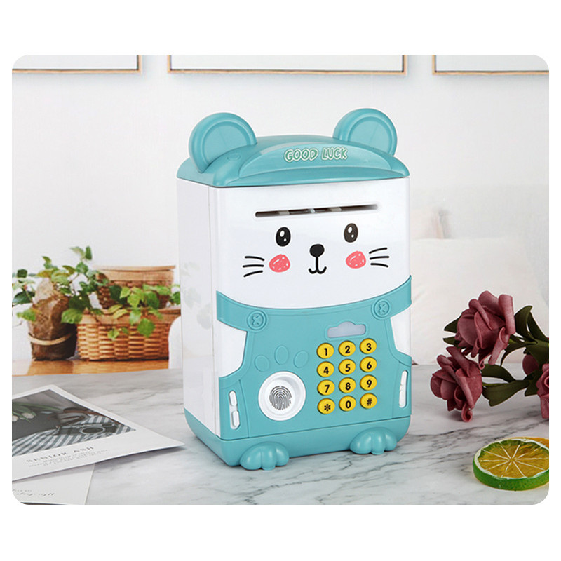 Két sắt mini dấu vân tay hình mèo tặng kèm ví cầm tay