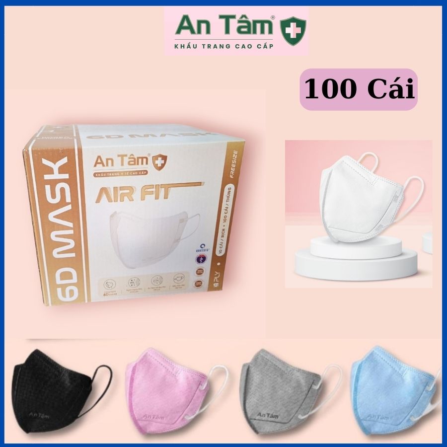 [100 Cái 6D ] Thùng/Combo Khẩu Trang Y Tế Kháng Khuẩn 6D An Tâm - 10 Túi/100 Cái