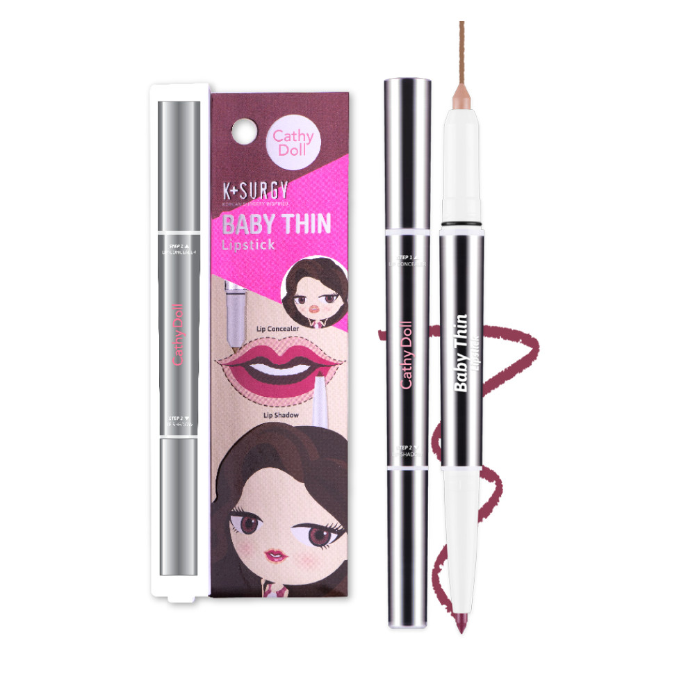 Bút che khuyết điểm môi và kẻ viền môi 2 trong 1 Cathy Doll Baby Thin Lipstick 0.18+0.55g