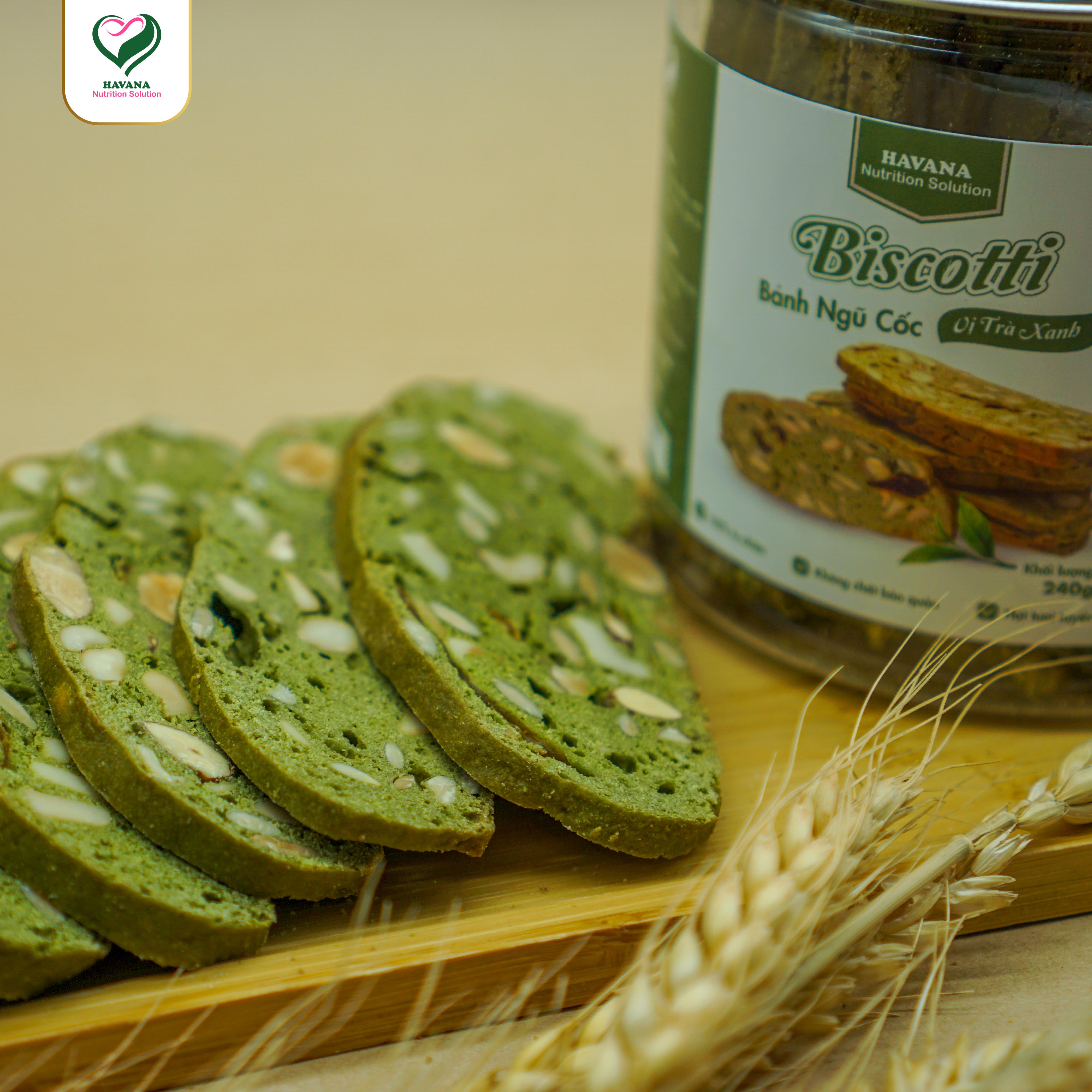 Bánh ăn kiêng HAVANA- bánh biscotti vị trà xanh nguyên cám không đường- hũ 240g
