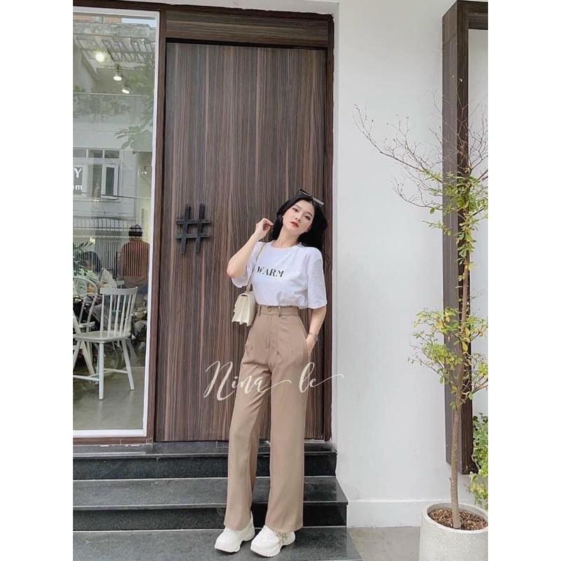 Sét bộ quần suông dài mix phông cực hót -Áo chất cotton tàu mix quần ống rộng -chất thô đũi mềm-Cạp quần chun sau