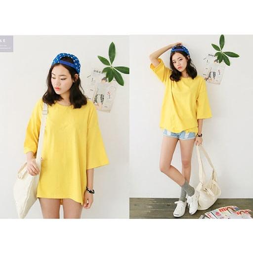 Áo Thun Tay Lỡ Form Rộng Unisex Chất Áo Phông Mềm Mịn Cho Cả Nam Nữ Trơn Màu Vàng