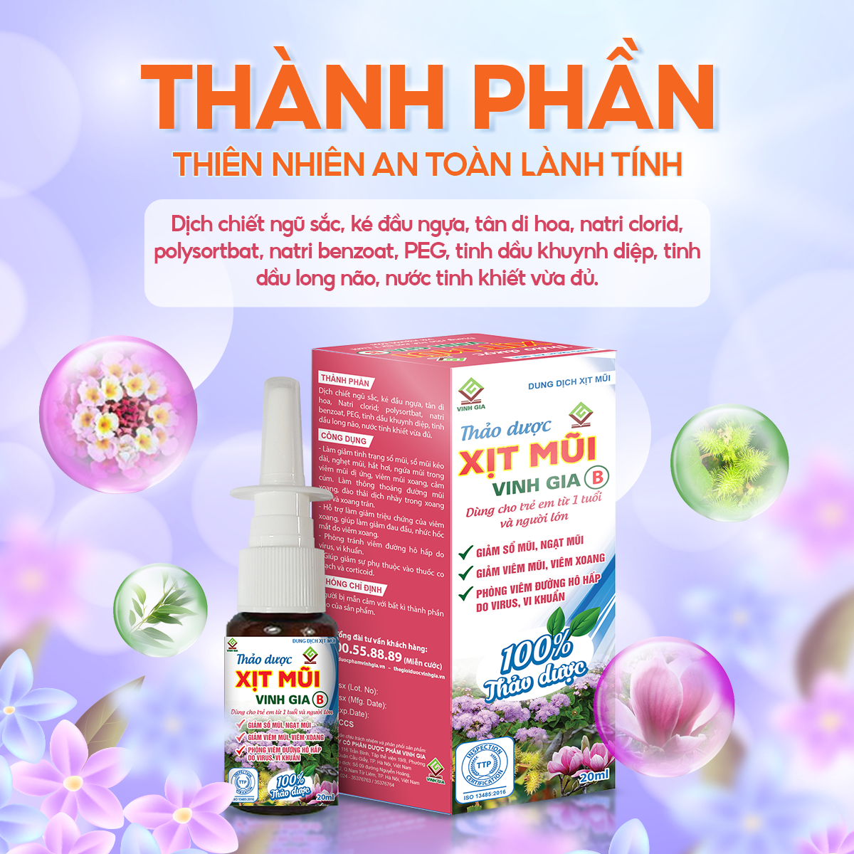 Thảo Dược Xịt Mũi VINH GIA B Giảm Viêm Mũi Viêm Xoang, Sổ Mũi, Phòng Ngừa Viêm Đường Hô Hấp Dùng Cho Người Lớn 20 ml