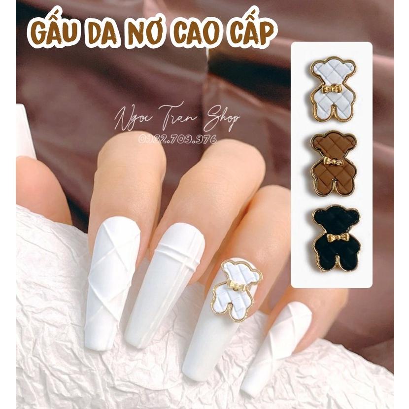 Charm Gấu Da Nơ Cao Cấp Đính Móng