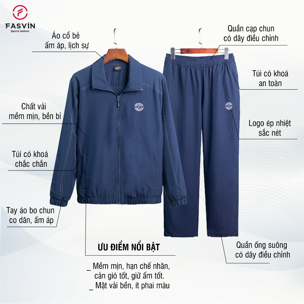 Bộ Quần Áo Gió Nam Thể Thao Fasvin BC25676.HN Chất Vải Gió Chun 02 Lớp Lót Vải Thun Mềm Mại Ấm Áp