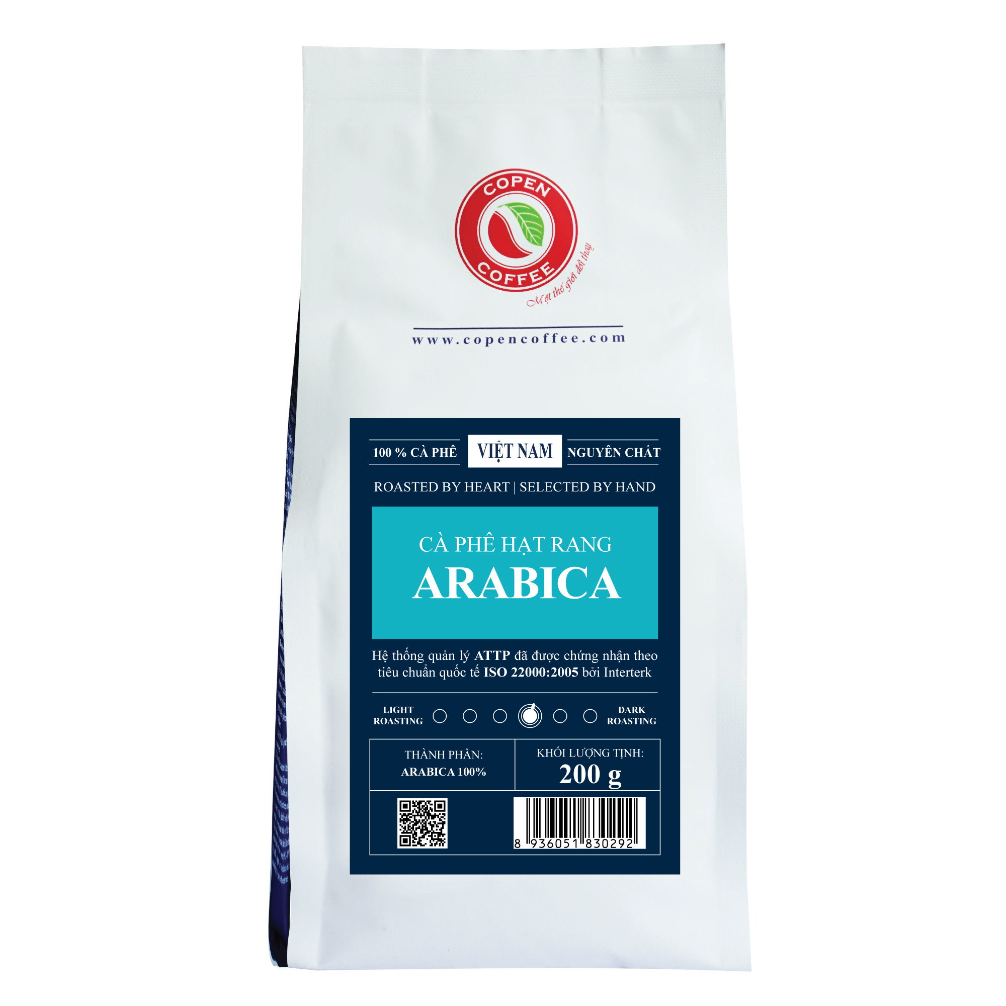 Cà phê hạt Copen Coffee Arabica túi 200g đắng nhẹ, chua thanh