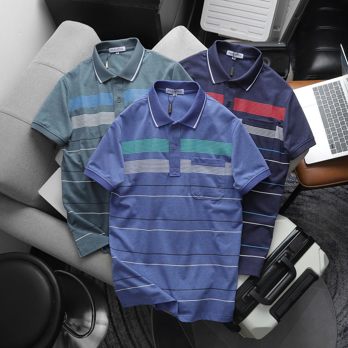 Áo thun polo Pack sọc túi thời trang, cotton muối mịn mát - FORMEN SHOP - FMPS243