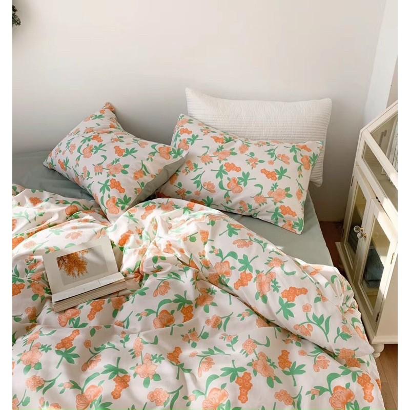 Bộ Chăn Ga Gối Cotton Living 100%cotton Hàng Nhập Khẩu Cao Cấp 4 Món Hoa Vintage 2021
