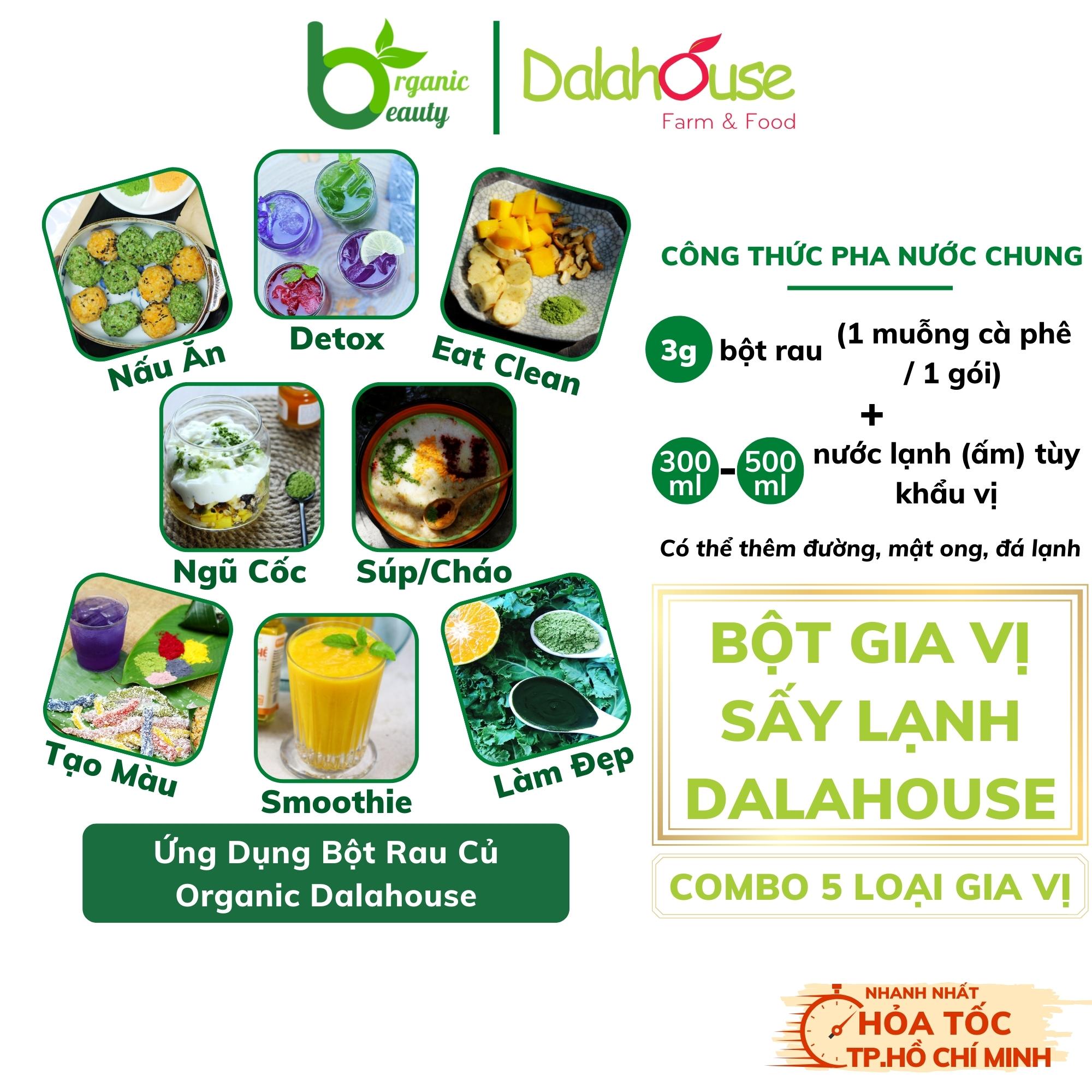 Combo Bột Gia Vị Organic Dalahouse - Bột Gia Vị Nguyên Chất Sấy Lạnh Combo 5 Loại Thơm, Đậm Vị.