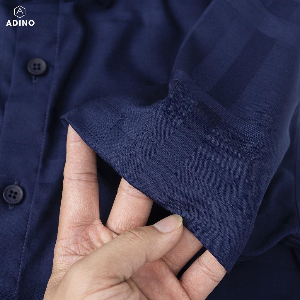 Áo sơ mi nam ngắn tay kẻ sọc caro màu xanh navy ADINO vải sợi tre Bamboo mềm mịn mát dáng slimfit công sở trẻ trung CT93