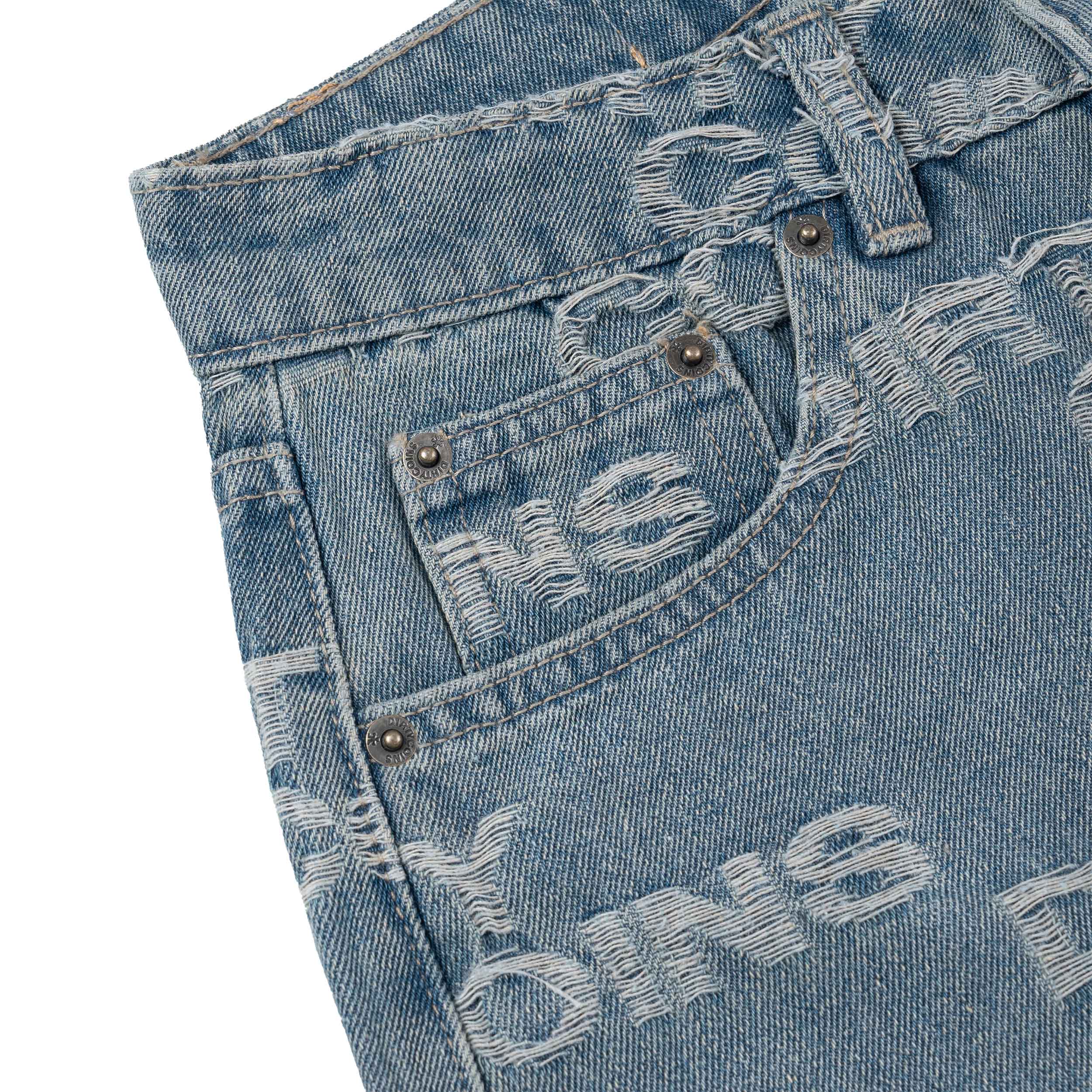 Quần DirtyCoins Denim Baggy Frayed Logo - Blue Wash